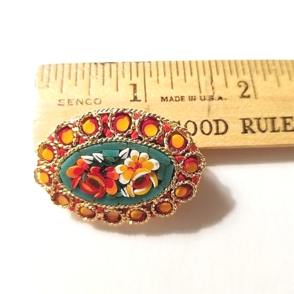 Vintage Italian Floral Micro Mosaic Pin Brooch - Picture 3 of 4
